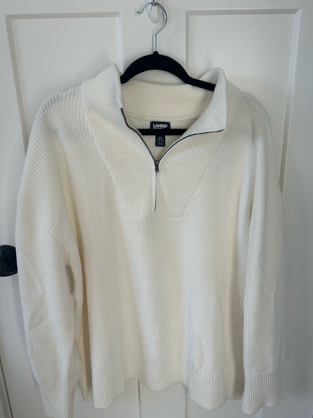 Lands' End Women’s Off-White Quarter-Zip Knit Sweater